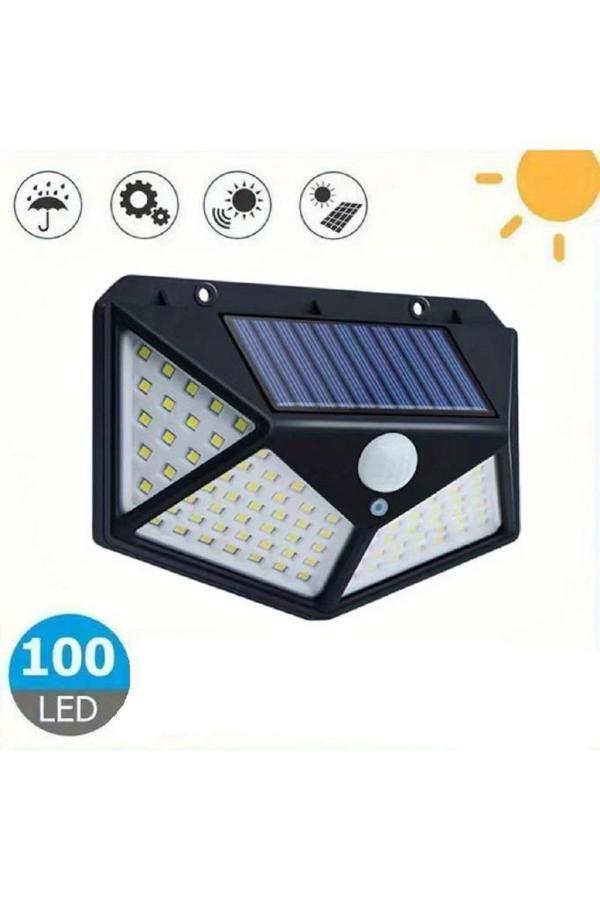 100 Ledli Solar Lamba Beyaz Led Işık Güneş Enerjili Yazlık Bahçe Duvar Kapı Aydınlatma Aplik Lambası - Image 1