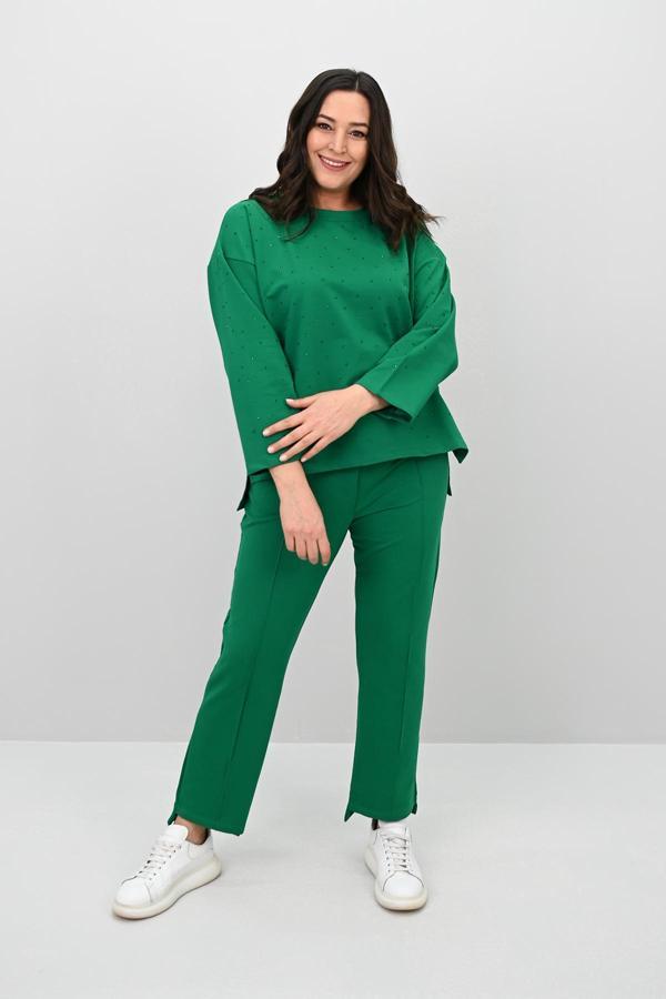 Kadın Büyük Beden Taş Baskılı Truvakar Kol İki İplik Eşofman Takımı 8172-25 - Image 1