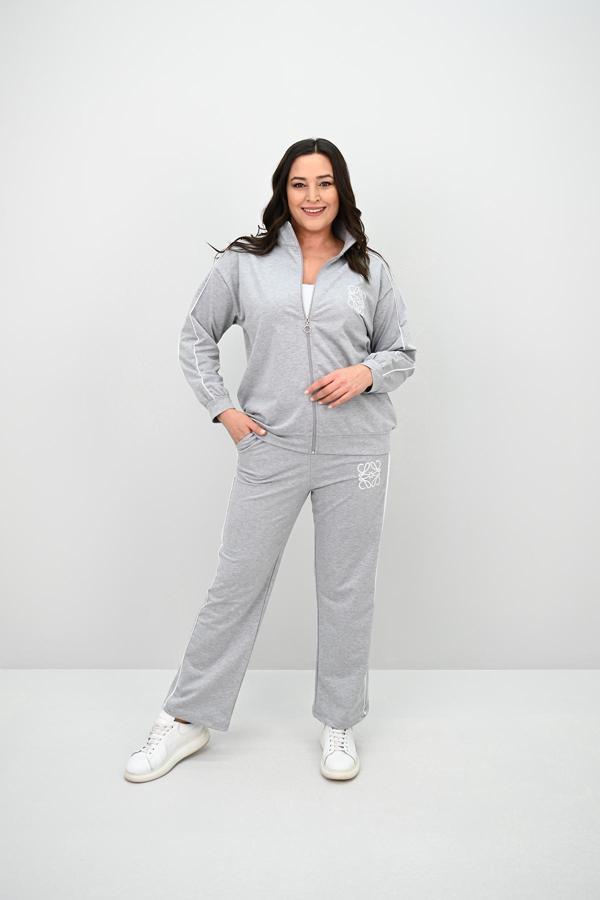 Kadın Büyük Beden Fermuarlı İki İplik İşleme Detaylı Eşofman Takımı 8152-25-1 - Image 1