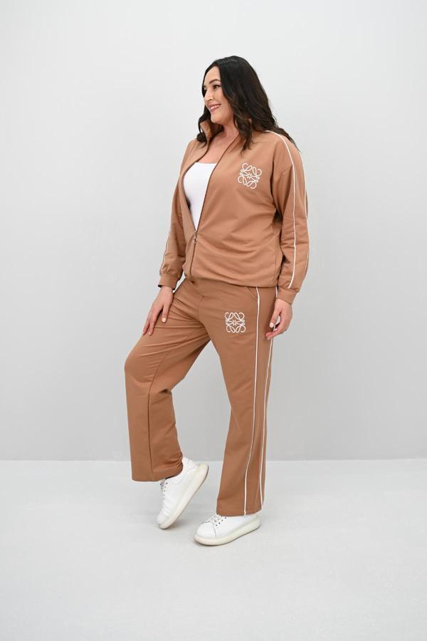 Kadın Büyük Beden Fermuarlı İki İplik İşleme Detaylı Eşofman Takımı 8152-25-1 - Image 1