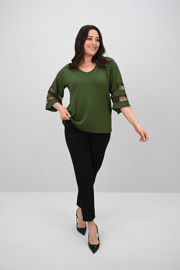 Kadın Büyük Beden Yarasa Kol Tül Detaylı Bluz 1901-25 - Image 1