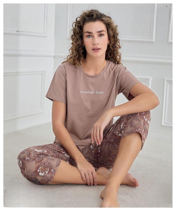 Mihra Kadın Bisiklet Yaka COMPACT PENYE Likralı KAPRİ Kısa Kol Pijama Takımı 90753K - 1 Adet - Image 1