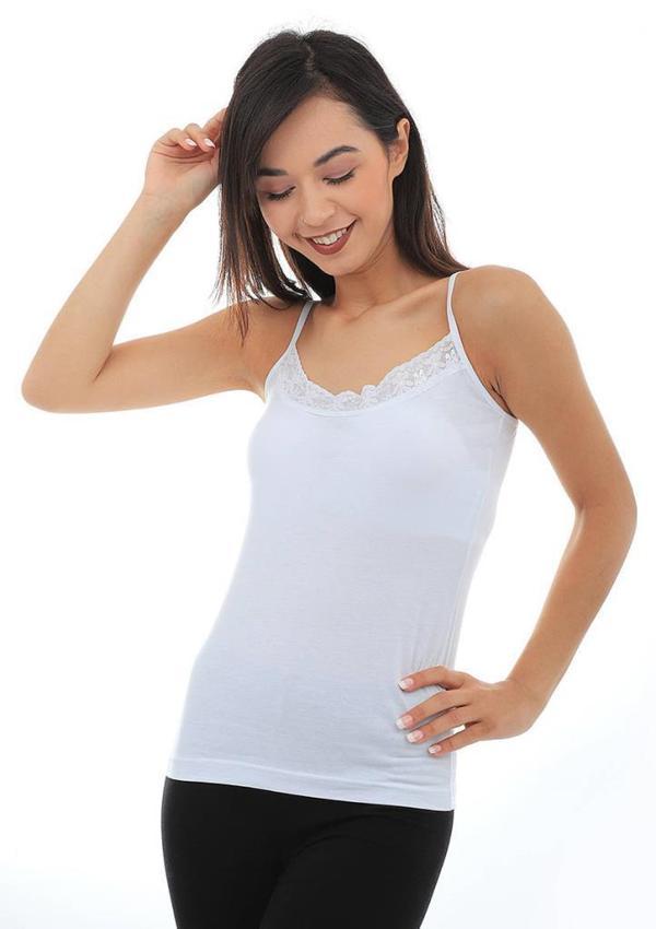 6 Adet Kota Bayan İnce Dantelli İp Askılı Atlet 6019 - Image 1