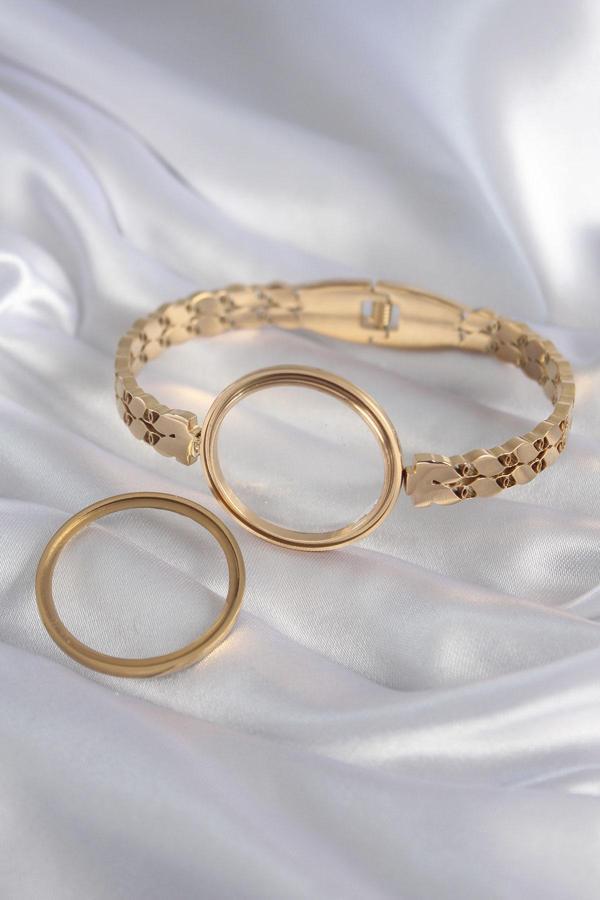 Zarif Kadın için Golden Çelik Arpa İşli Açılır Fanus Kelepçe - Image 1