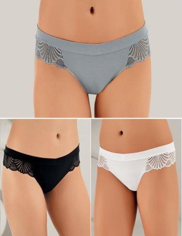 6 lı Paket Şahinler Bayan Dantelli Likralı Tanga Külot B3088 - Image 1