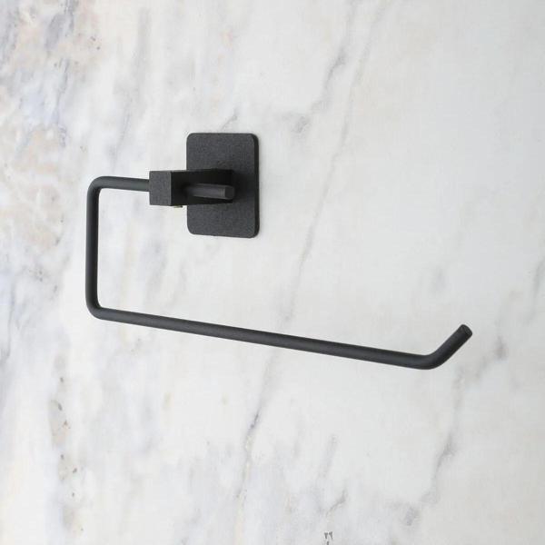 Banyo Dekoru için Yapışkanlı Paslanmaz Siyah Metal Rulo Havluluk Tutucu - Image 1
