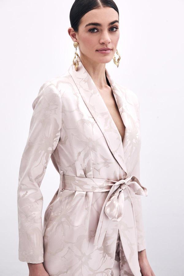 Desenli Uzun Ceket - Pudra - Image 1