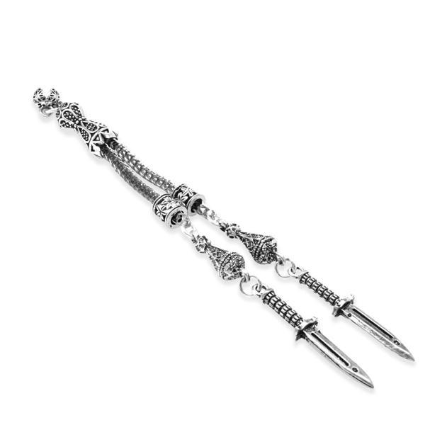 Süngü Temalı Foxtail Zincirli Çift Kamçılı Kararmaz Metal Püskül - Image 1