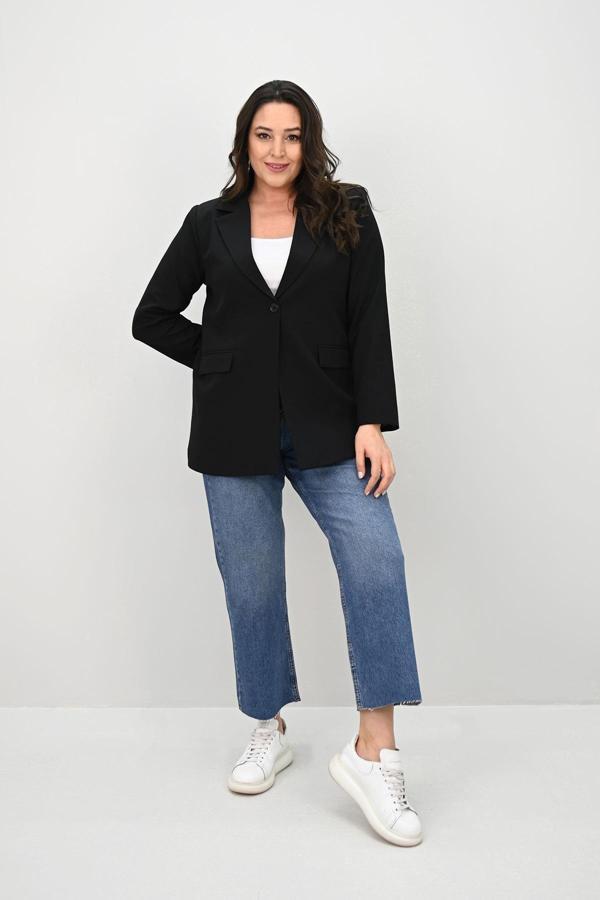 Kadın Büyük Beden Astarlı Düğmeli Blazer Ceket 9008-25-1 - Image 1