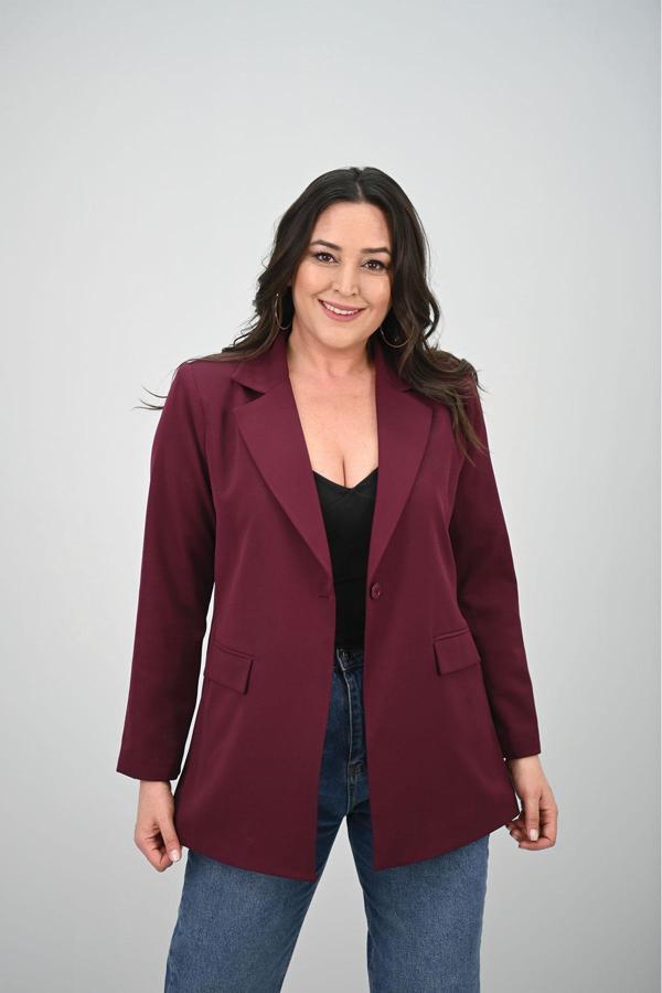 Kadın Büyük Beden Astarlı Düğmeli Blazer Ceket 9008-25-1 - Image 1