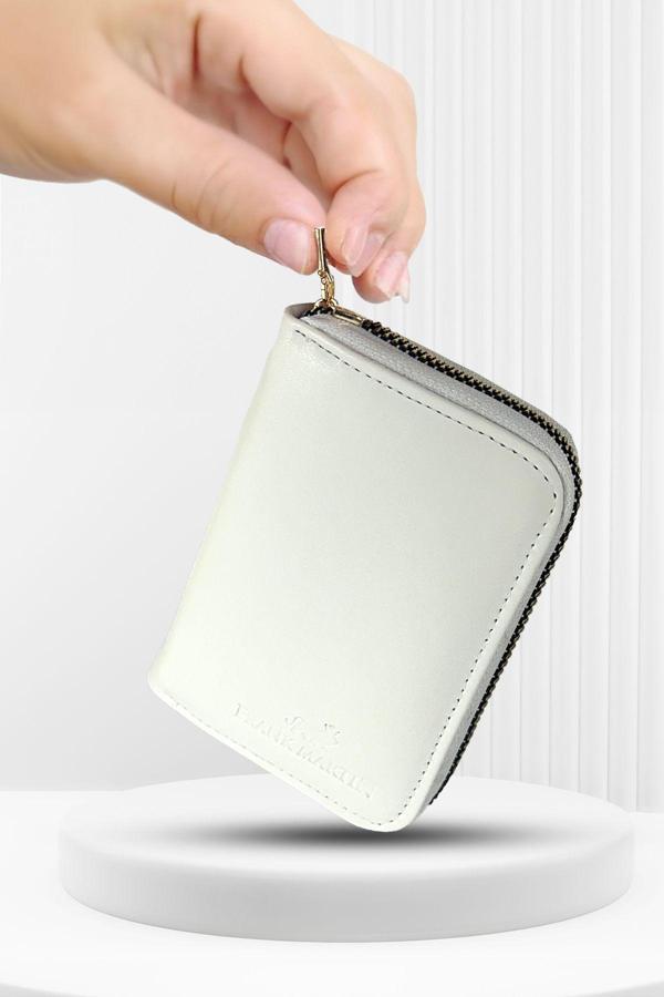 Frank Martin Rio Orijinal Kutulu Kağıt Ve Bozuk Para Gözlü Kartlıklı Fermuarlı Şık Kadın Cüzdanı Beyaz - Image 1