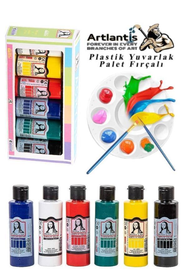 Monalisa Akrilik Boya 6 Renk x 70 ml Ana Renkler 1 Pkt ve Yuvarlak Resim Paleti Fırçalı 1 Pkt 10 Hazneli Boya Paleti - Image 1