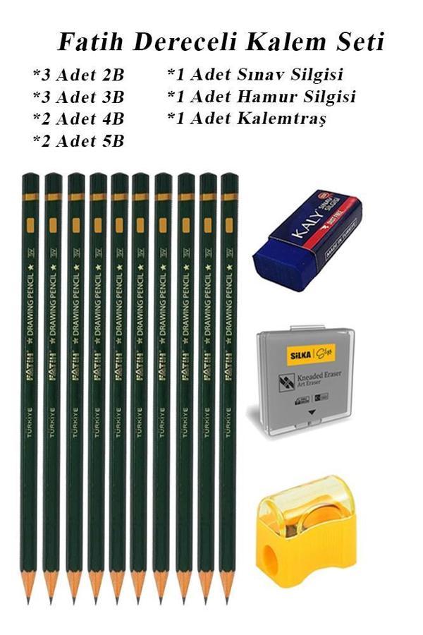 Resim Kalemi Fatih Dereceli Kalem Seti Karakalem Seti 2B 3B 4B 5B 13'lü Set Sınav Silgisi ve Hamur Silgi Kalemtraş - Image 1