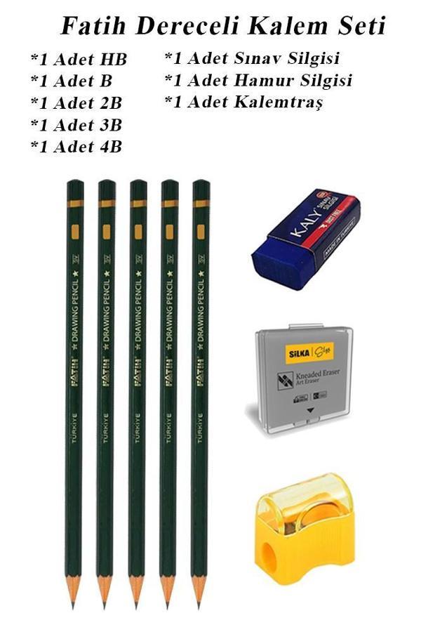 Resim Kalemi Fatih Dereceli Kalem Seti Karakalem Seti HB B 2B 3B 4B 8'li Set Sınav Silgisi ve Hamur Silgi Kalemtraş - Image 1
