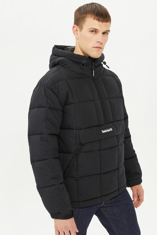 Timberland Progressive Utility Pullover Puffer Erkek 1/2 Fermuarlı Kapüşonlu Şişme Mont Siyah - Image 1