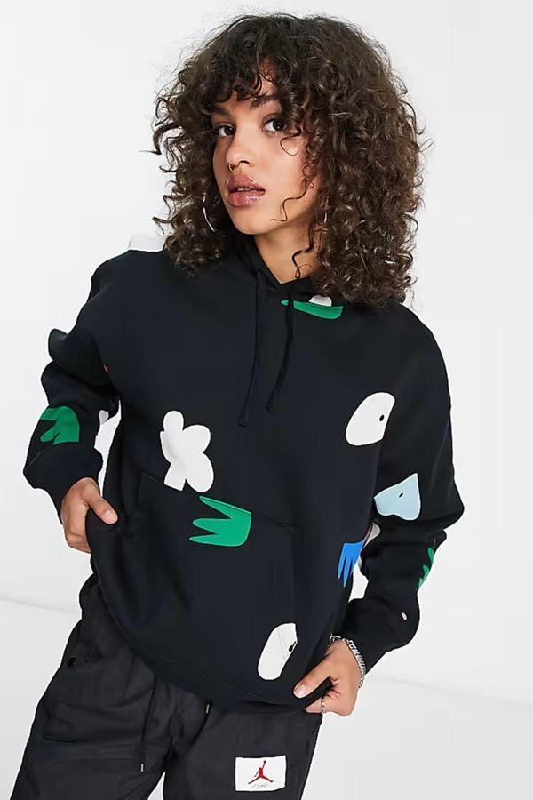Nike Women's Jordan Artist Series Loose Fit Flight Fleece Hoodie Kadın Büyük Beden Kapüşonlu Sweatshirt Siyah Renkli - Image 1