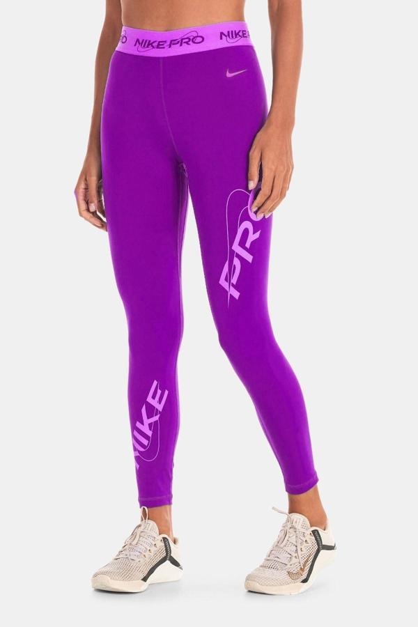 Nike Pro Dri Fit Grafik Mid Rise 7/8 Lenght Tight Purple Kadın Antrenman Taytı Mor - Image 1