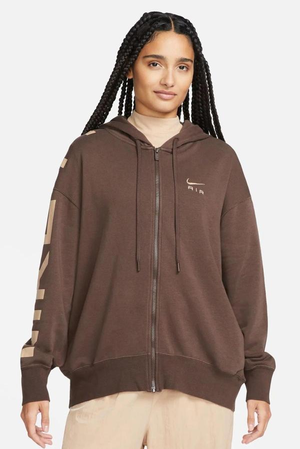 Nike Sportswear Air Fleece Oversize Full Zip Hoodie Kadın Geniş Kalıp Kapüşonlu Kahverengi Sweatshirt Kahverengi - Image 1