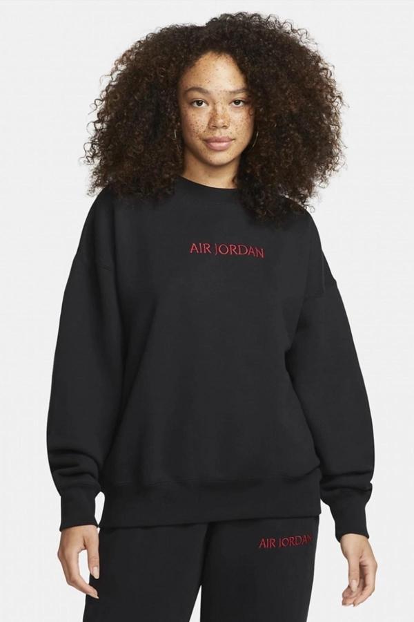 Nike Air Jordan Wordmark Fleece Oversized Fit Women's Crew Geniş Kalıp Kadın Sweatshirt Siyah - Image 1
