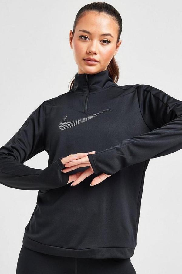 Nike Dri Fit Swoosh 1/4 Zip Running Womens Balck Kadın Yarım Fermuarlı Koşu Üstü Sweatshirt Siyah - Image 1