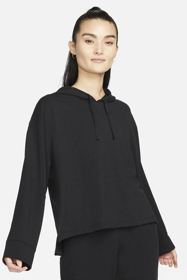 Nike Yoga Dri Fit Women's Fleece Hoodie Kadın Kapüşonlu Yumuşak Sweatshirt Siyah - Image 1