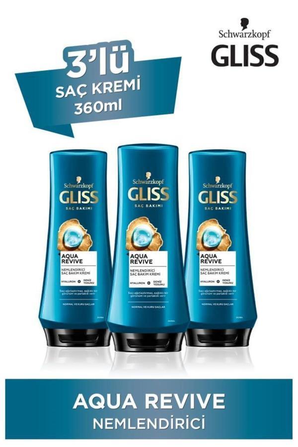 Gliss Aqua Revive Hyaluron Ve Deniz Yosunu Içeren Nemlendirici Saç Kremi 360 Ml X 3 Adet - Image 1