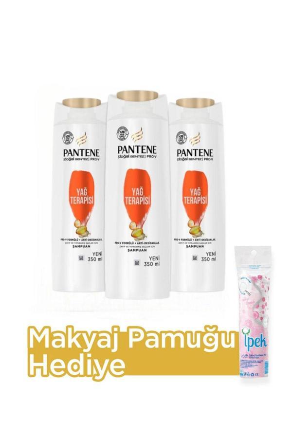 Pantene 3'Ü 1 Arada Şampuan Krem Bakım Kürü Pro-V Doğal Sentez Yağ Terapisi 350 Ml X 3 Makyaj Pamuğu - Image 1