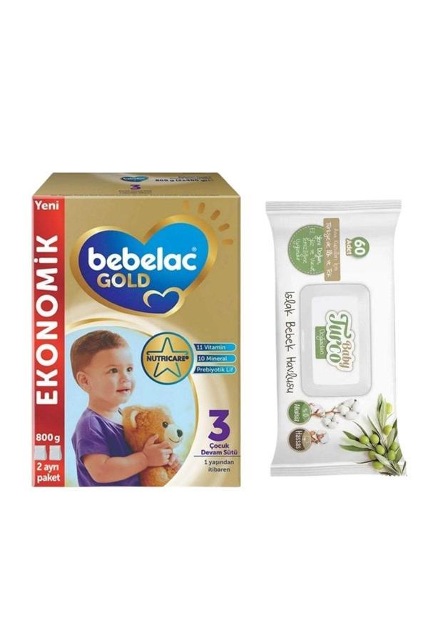 Bebelac Gold 3 Numara Devam Sütü 800 Gr+Baby Turco Islak Mendil - Image 1