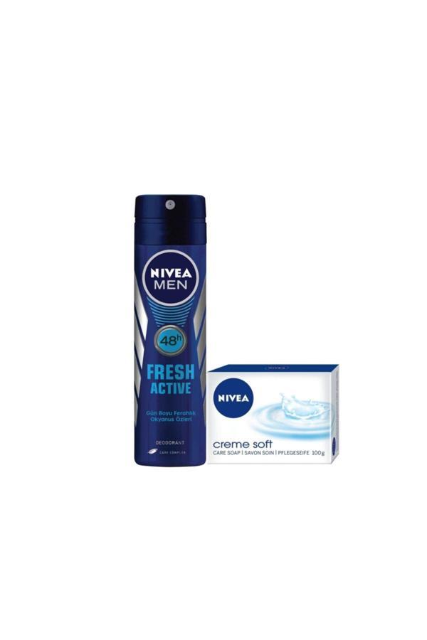 Nıvea Fresh Active Erkek Deodorant 150 Ml + Creme Soft Sabun 100 Gr Set - Image 1
