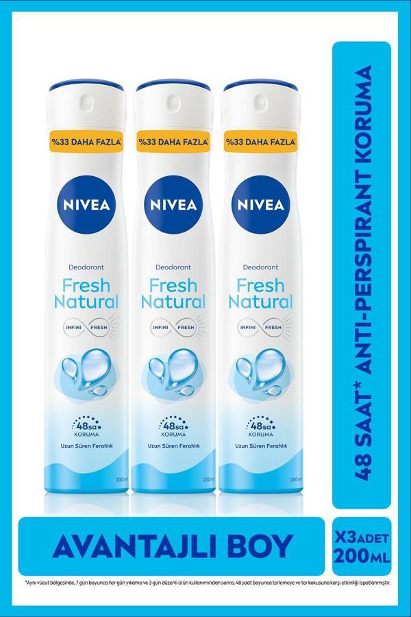 Nıvea Kadın Sprey Deodorant Fresh Natural 200Ml, Ter Kokusuna Karşı 48 Saat Koruma, X3 Adet, Avantajlı Boy - Image 1