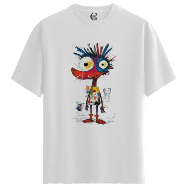 Color Luxe Crazy Art - %100 Pamuklu Erkek Beyaz Tişört - Premium Quality - Image 1