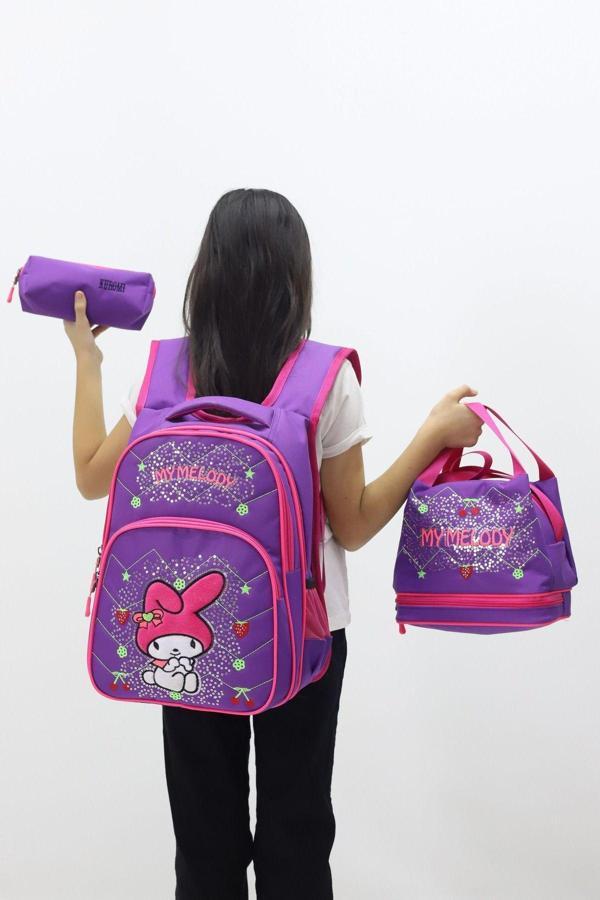 MyMelody Kız Çocuk 3’lü Okul Çanta Seti Sevimli Tasarımlı Sırt Çantası Beslenme Çantası Kalemlik - Image 1