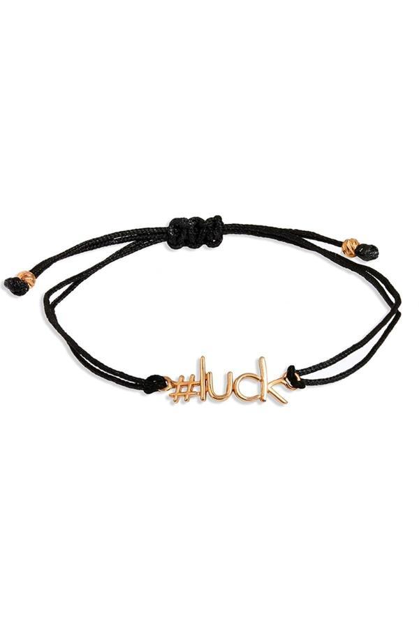 Kadın #luck Yazılı Siyah İpli Gümüş Bileklik Rose Gold - Image 1