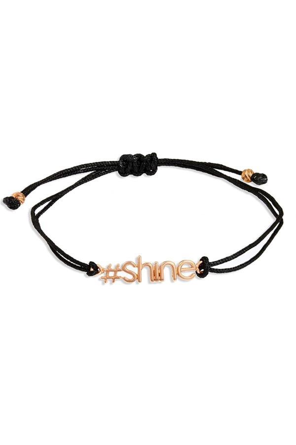 Kadın #shine Yazılı Siyah İpli Gümüş Bileklik Rose Gold - Image 1