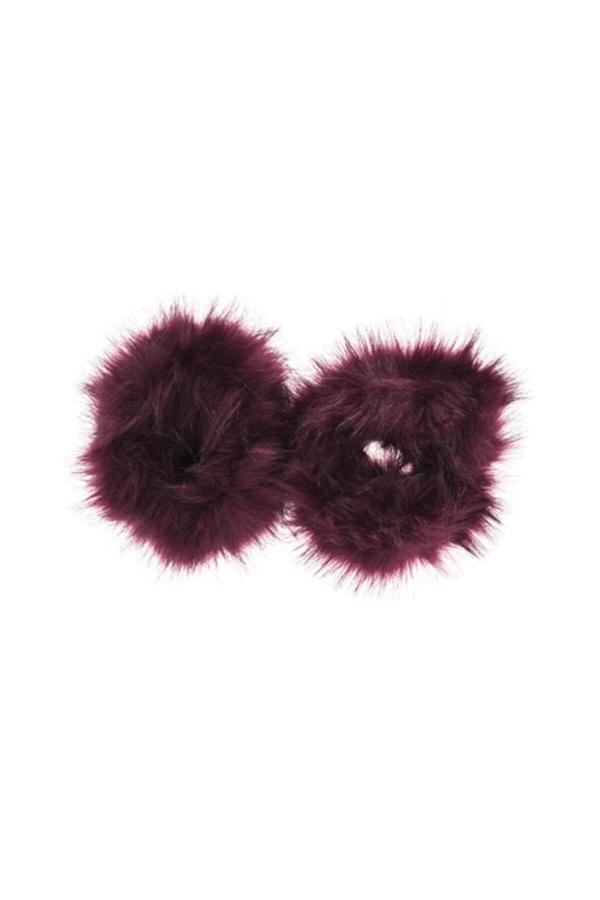 Kadın Suni Kürklü Peluş Yumuşak Bileklik Bordo - Image 1