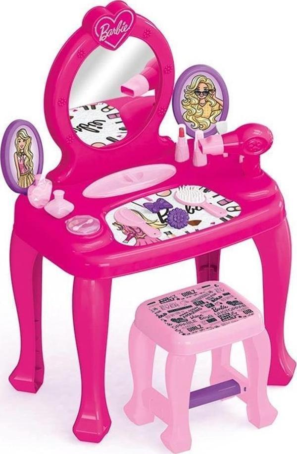 Barbie Dolu 1609 Oyuncak Ayaklı Makyaj Masası ve Sandalye Seti Aksesuarları - Image 1