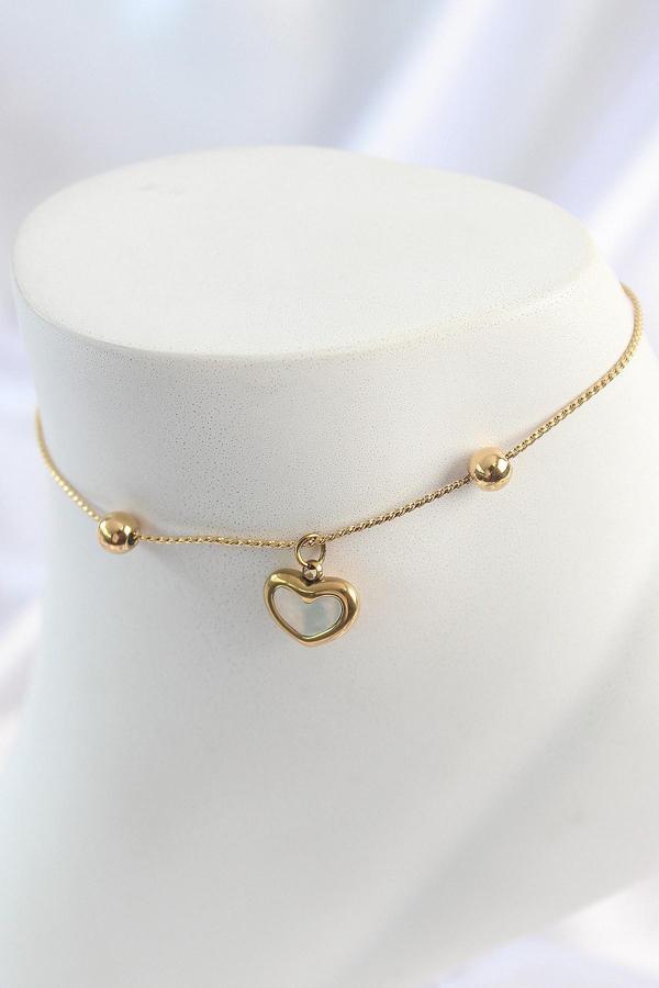 316L Çelik Gold Renk Sallantı Mineli Kalp Figür Topçuk Detay Kadın Halhal - TJ-HH1649 - Image 1