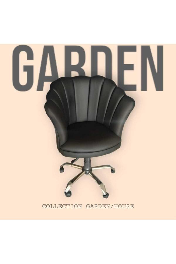 Garden House Papatya Patron Koltuğu Siyah Deri Ofis Koltuk Bekleme Koltuğu Çalışma Masa Sandalyesi Berjer - Image 1