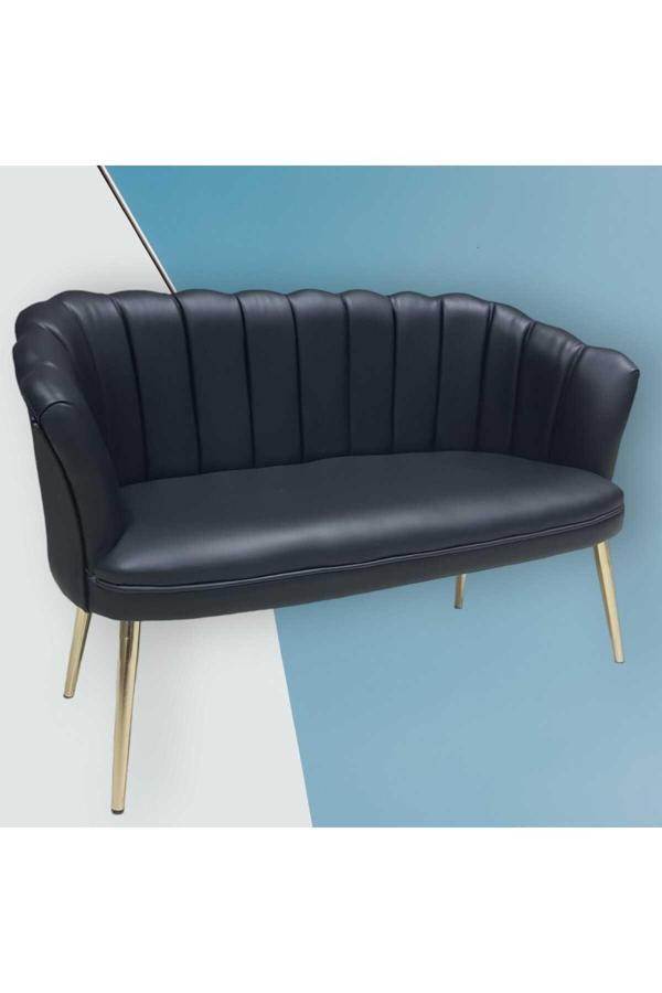Garden House Siyah Deri Gold Metal Ayaklı Papatya Ofis Koltuk Takımı Misafir Koltuğu Berjer - Image 1