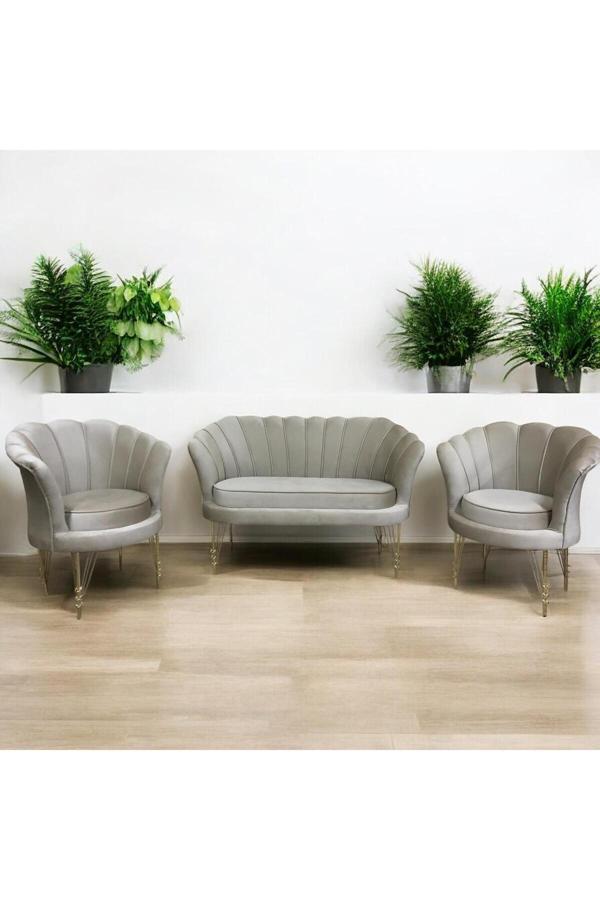 Garden House Vizon  Kumaş Gold Metal Ayaklı  Ofis Koltuk Takımı Bekleme Koltuğu Çay Seti Koltuk Takımı - Image 1