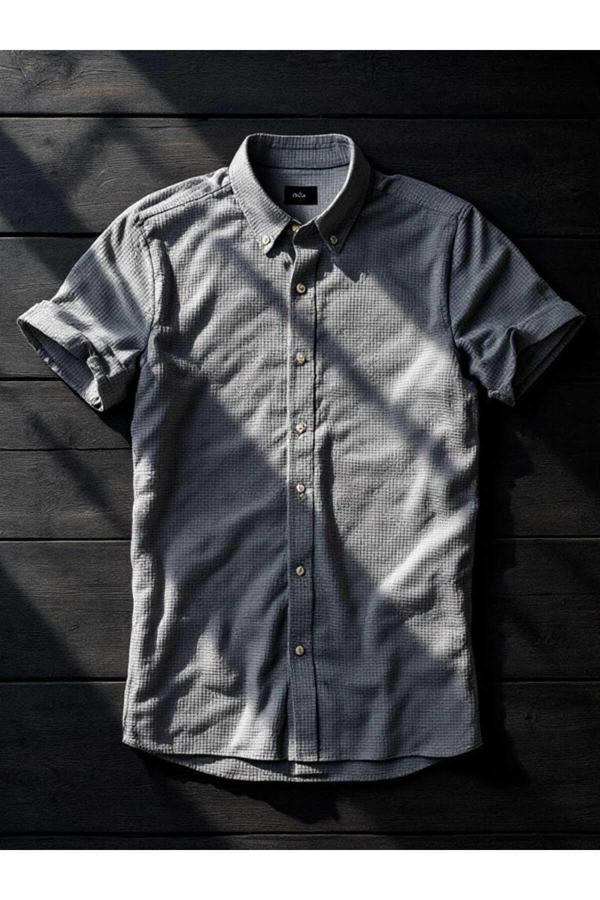 Rockblack Salaş Erkek Füme Likralı Yazlık Kısa Kol Gömlek Redsonne - Image 1