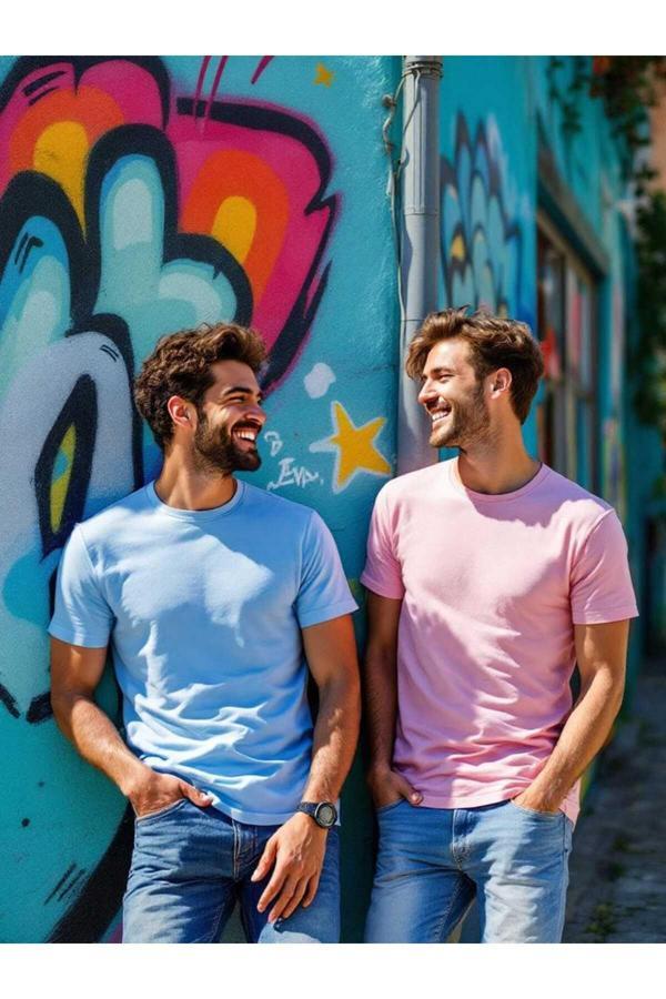 Rockblack Erkek Bebe Mavisi-Pudra Renk %100 Pamuk Slim Fit T-Shirt 2 Li Paket - Image 1