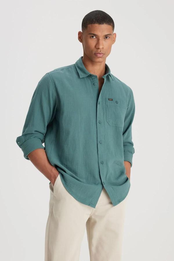 Lee Loose Fit Rahat Kesim %100 Pamuk Yeşil Gömlek - Image 1