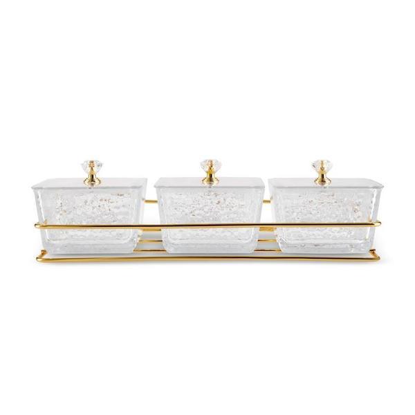Karaca Maria Cam Dekoratif 3'lü Sunumluk / Kahvaltılık Gold 30 x 10 Cm  - Image 1