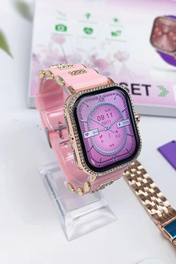 G10 Mini Elegant Amoled Ekran 38mm Taşlı Akıllı Saat 3 Kordonlu Smart Watch - Image 1