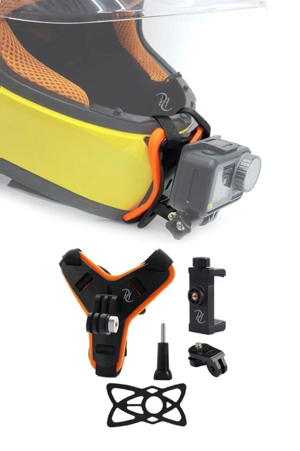 Kask için Alt Çene Bağlantı Aparatı Aksiyon Kamera ve Telefon Tutucu Set Motosiklet TURUNCU Teçhizat - Image 1
