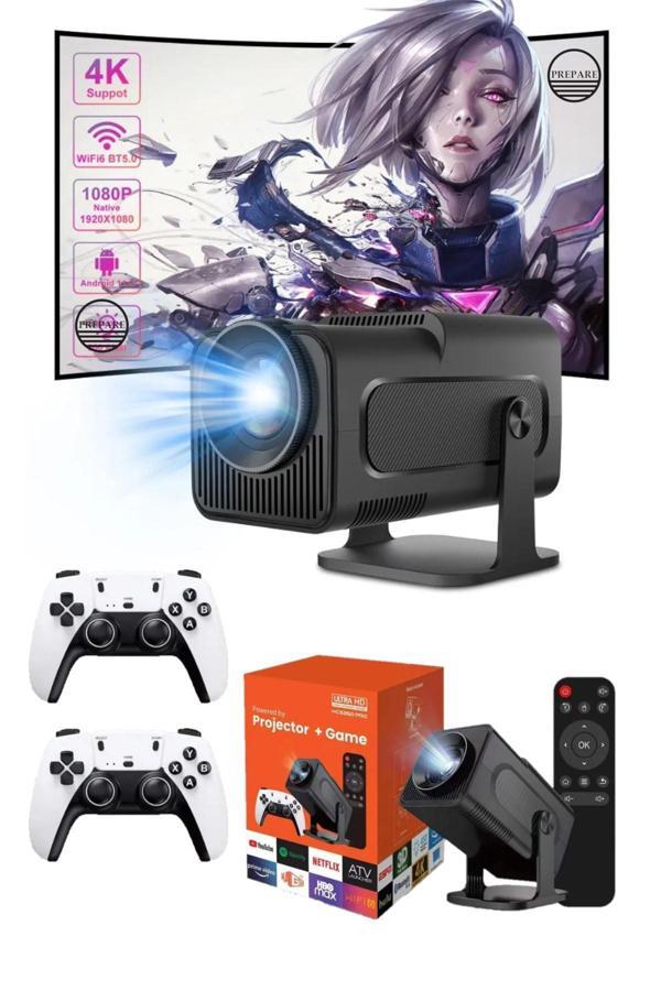 Oyunlu 150inç Pro Game Box Ultra HD 4K 450 Ansi Lmn Projeksiyon Cihazı 2 Joystick Oyun Kolu Hediyeli - Image 1