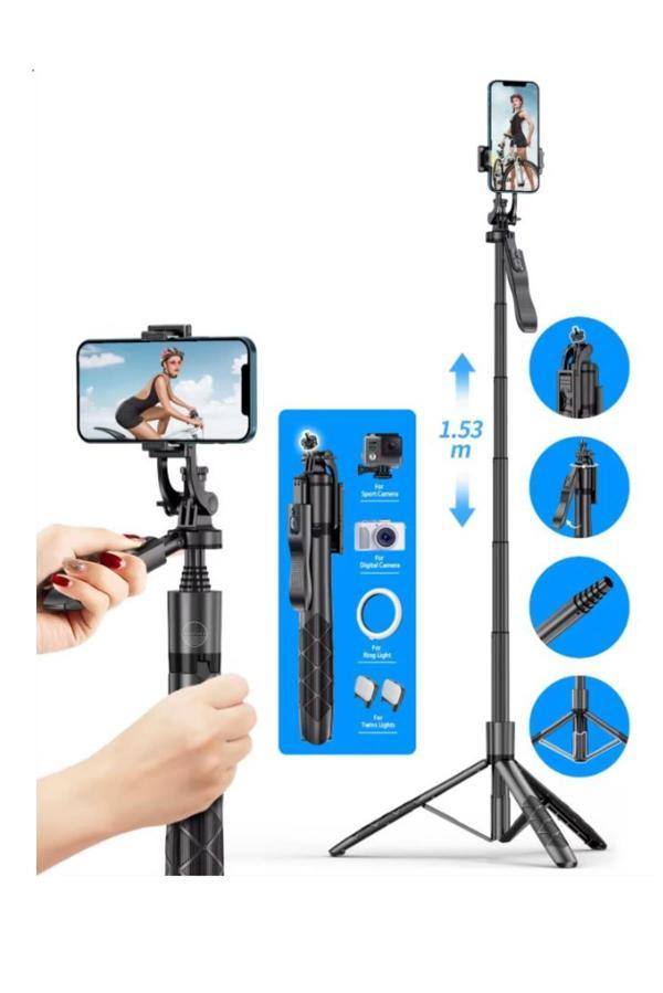 Selfie Stick 360 Derece Bluetooth Kumandalı Selfie Çubuğu Tripod Monopod Max 1530 mm Min 336 mm - Image 1