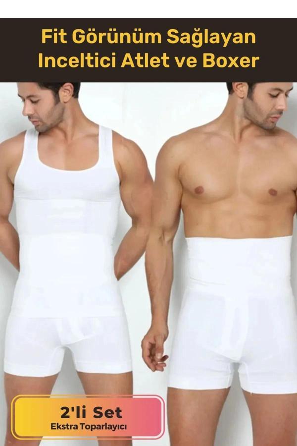 Özel Üretim Fit Görünüm Sağlayan Inceltici Rahat Atlet Ve Boxer Inceltici Erkek Korse 2'li Set - Image 1