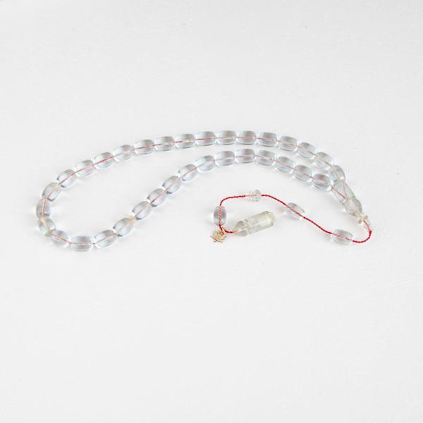 Ateş Kehribar Beyzi Kesim 7.5x11mm Tesbih - Şeffaf Beyaz - Image 1
